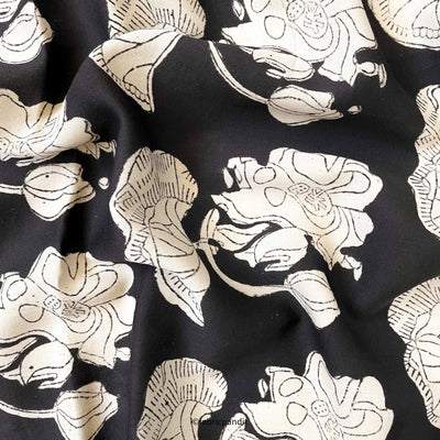 Hand Block Printed Cotton Fabric Cut Piece (CUT PIECE) Black & Beige Abstract Floral Authentic Bagru Hand Block Printed Pure Cotton Fabric (Width 42 inches)