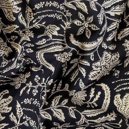 Hand Block Printed Cotton Fabric Cut Piece (CUT PIECE) Black & Beige Floral Jaal Pure Ajrakh Natural Dyed Hand Block Printed Pure Cotton Fabric (Width 42 inches)