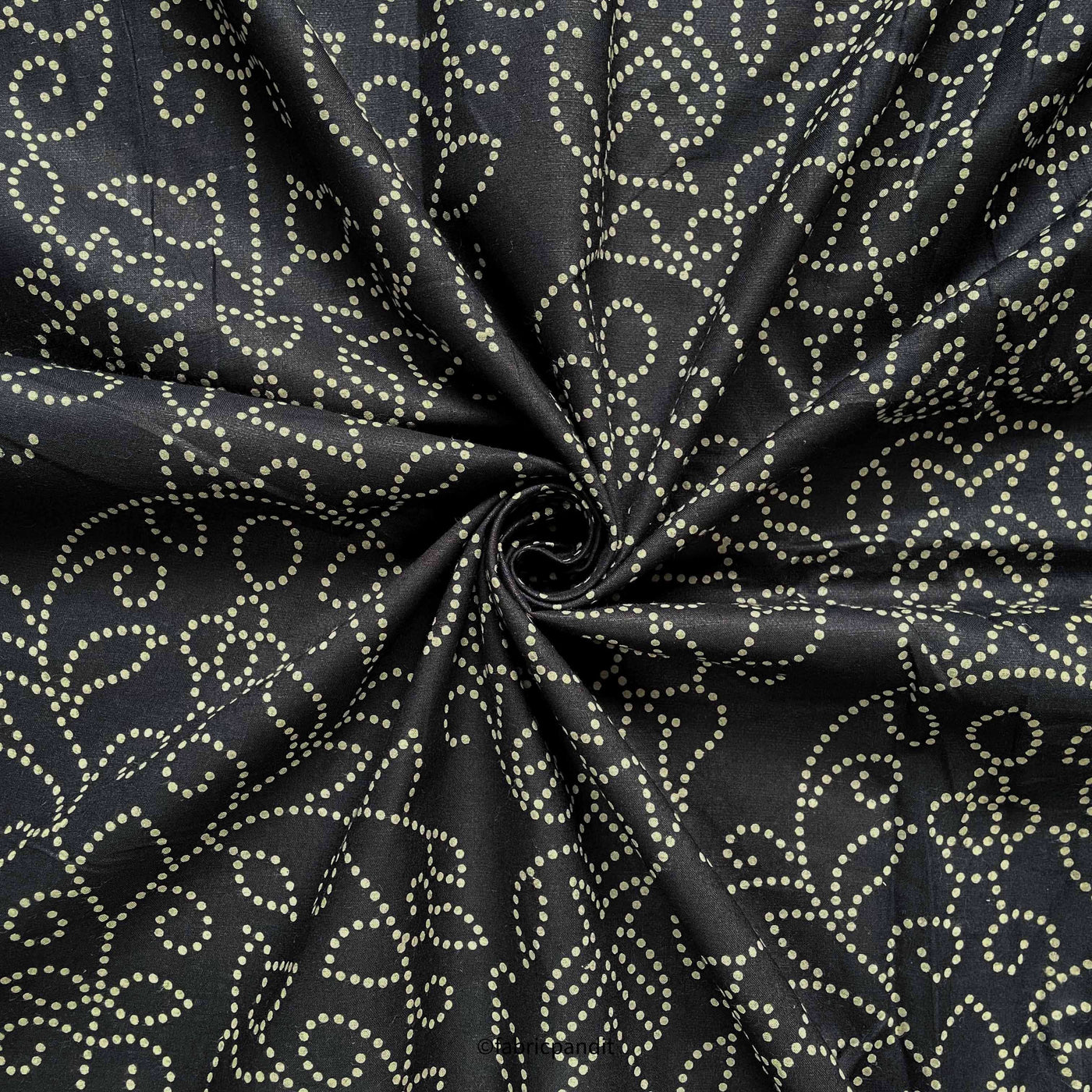 Hand Block Printed Cotton Fabric Cut Piece (CUT PIECE) Black & Beige Traditional Bandhani Pattern Floral Jaal Hand Block Printed Pure Cotton Fabric (Width 42 inches)