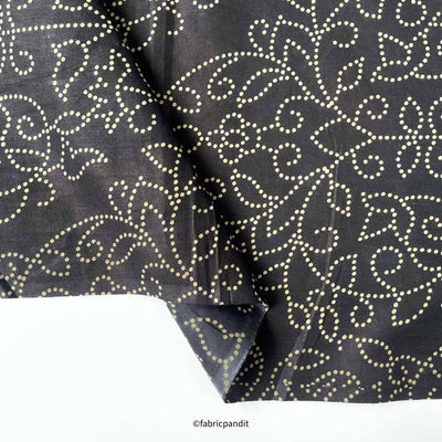 Hand Block Printed Cotton Fabric Cut Piece (CUT PIECE) Black & Beige Traditional Bandhani Pattern Floral Jaal Hand Block Printed Pure Cotton Fabric (Width 42 inches)