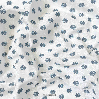 Hand Block Printed Cotton Fabric Cut Piece (CUT PIECE) Blue & White Geometric Tulip Hand Block Printed Pure Cotton Fabric (Width 42 inches)