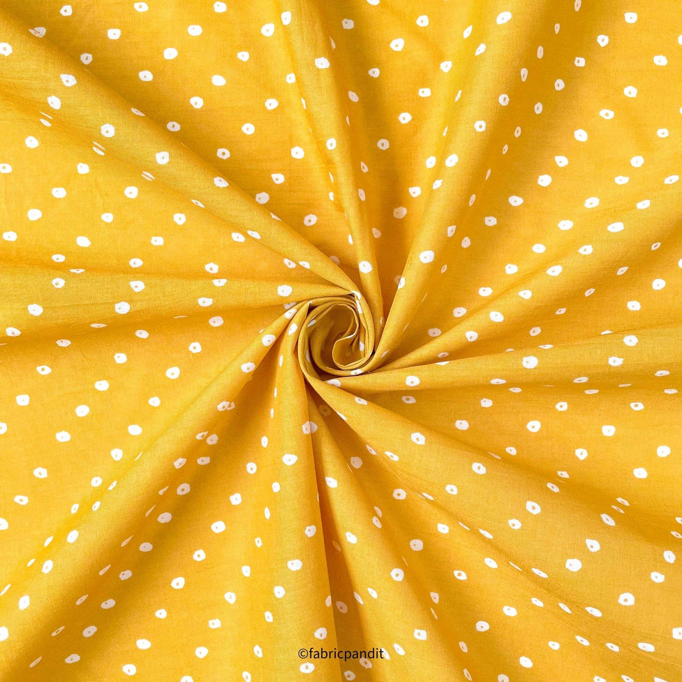 Hand Block Printed Cotton Fabric Cut Piece (CUT PIECE) Bright Yellow & White Allover Bandhani Hand Block Printed Pure Cotton Fabric (Width 42 inches)
