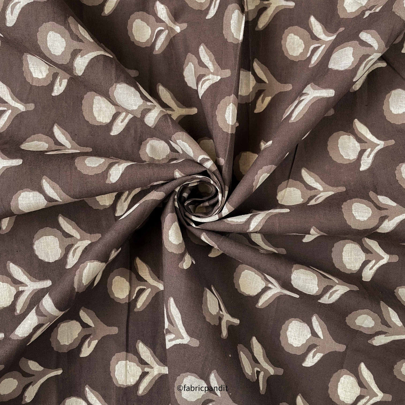 Hand Block Printed Cotton Fabric Cut Piece (CUT PIECE) Brown Indigo Dabu Natural Dyed Abstract Roses Hand Block Printed Pure Cotton Modal Fabric (Width 42 inches)