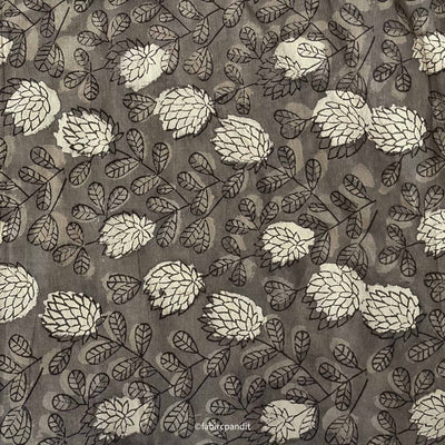 Hand Block Printed Cotton Fabric Cut Piece (CUT PIECE) Brown Indigo Dabu Natural Dyed Autumn Leaves Hand Block Printed Pure Cotton Fabric (Width 43 inches)