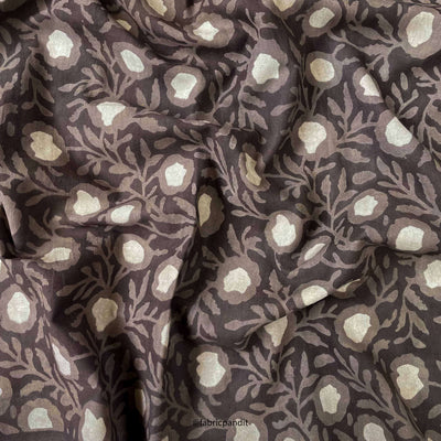 Hand Block Printed Cotton Fabric Cut Piece (CUT PIECE) Brown Indigo Dabu Natural Dyed Floral Vines Hand Block Printed Pure Cotton Modal Fabric (Width 42 inches)