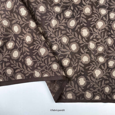 Hand Block Printed Cotton Fabric Cut Piece (CUT PIECE) Brown Indigo Dabu Natural Dyed Floral Vines Hand Block Printed Pure Cotton Modal Fabric (Width 42 inches)