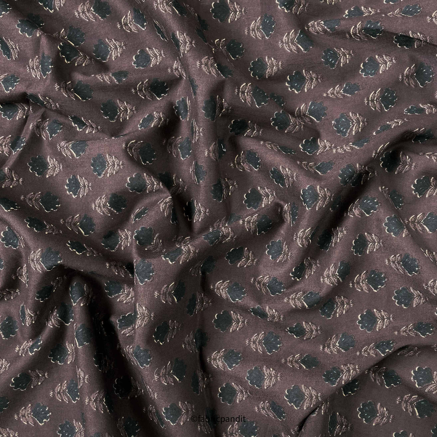 Hand Block Printed Cotton Fabric Cut Piece (CUT PIECE) Coffee Brown Mini Floral Hand Block Printed Pure Cotton Fabric (Width 42 inches)