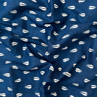 Hand Block Printed Cotton Fabric Cut Piece (CUT PIECE) Dark Blue & Off-White Abstract Leaves Hand Block Printed Pure Cotton Fabric (Width 42 inches)