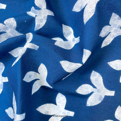 Hand Block Printed Cotton Fabric Cut Piece (CUT PIECE) Dark Blue & White Autumn Leaves Hand Block Printed Pure Cotton Fabric (Width 42 inches)