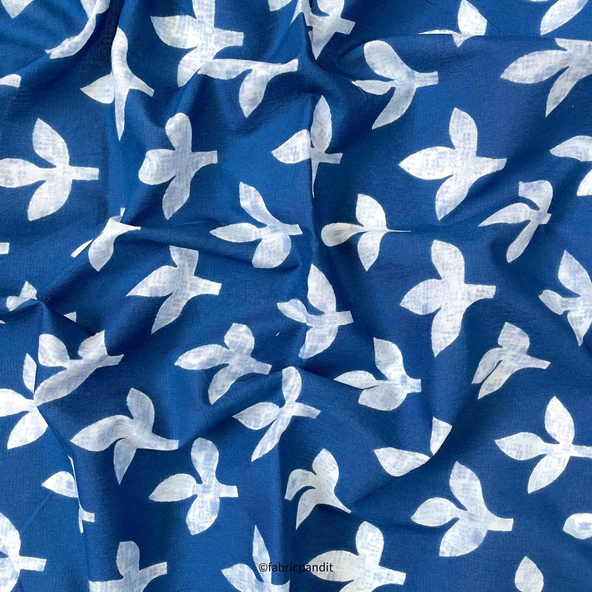 Hand Block Printed Cotton Fabric Cut Piece (CUT PIECE) Dark Blue & White Autumn Leaves Hand Block Printed Pure Cotton Fabric (Width 42 inches)