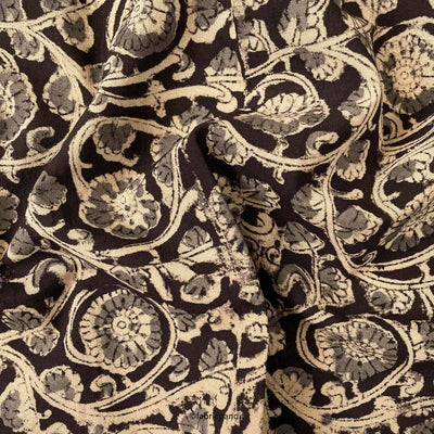 Hand Block Printed Cotton Fabric Cut Piece (CUT PIECE) Dark Brown & Grey Garden of Daisies Pure Ajrakh Natural Dyed Hand Block Printed Pure Cotton Fabric (Width 42 inches)