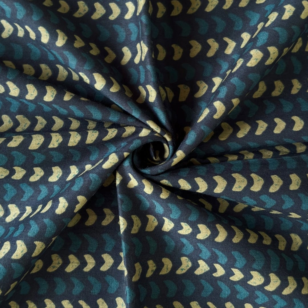 Hand Block Printed Cotton Fabric Cut Piece (CUT PIECE) Deep Blue Arrow Stripes Hand Block Printed Pure Cotton Fabric (Width 42 Inches)