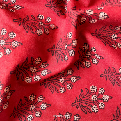 Hand Block Printed Cotton Fabric Cut Piece (CUT PIECE) Dusty Red & Beige Daisy Flower Bunch Hand Block Printed Pure Cotton Fabric (Width 42 inches)