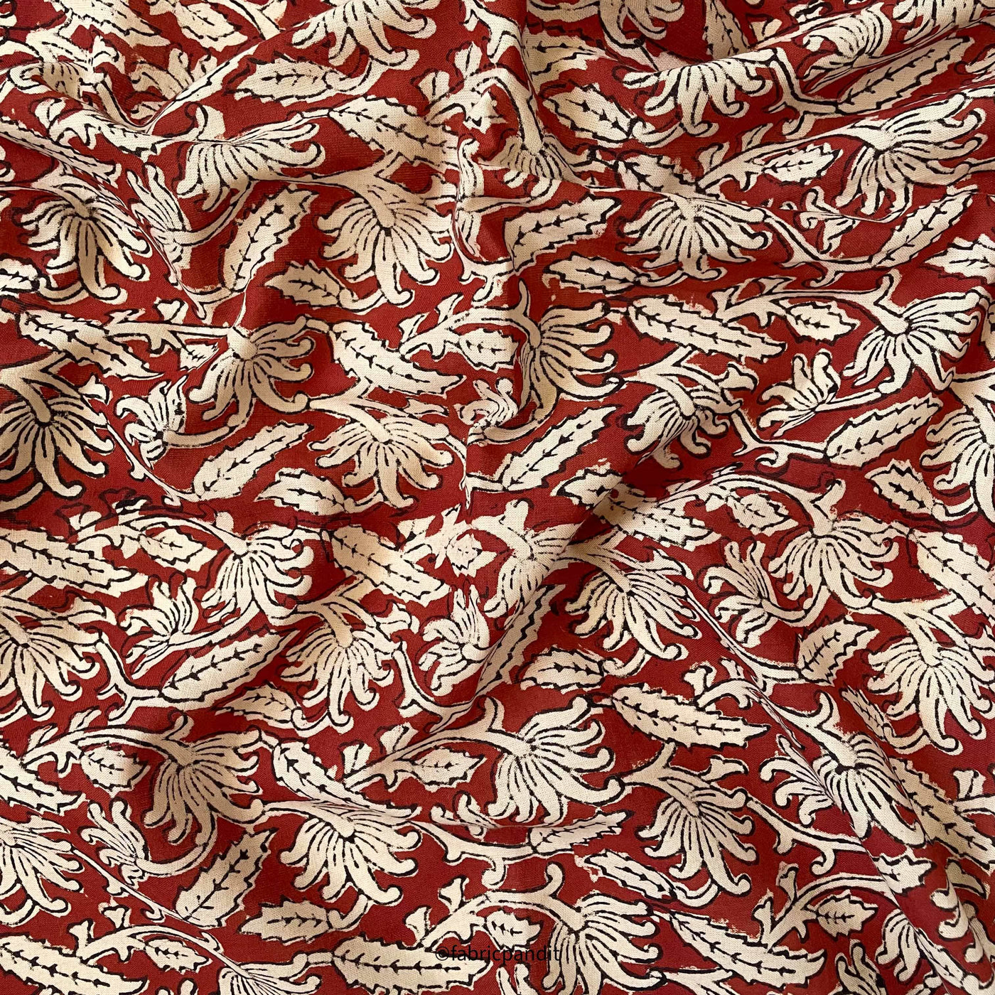 Hand Block Printed Cotton Fabric Cut Piece (CUT PIECE) Dusty Red & Beige Egyptial Floral Jaal Authentic Bagru Hand Block Printed Pure Cotton Fabric (Width 42 inches)