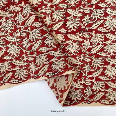 Hand Block Printed Cotton Fabric Cut Piece (CUT PIECE) Dusty Red & Beige Egyptial Floral Jaal Authentic Bagru Hand Block Printed Pure Cotton Fabric (Width 42 inches)
