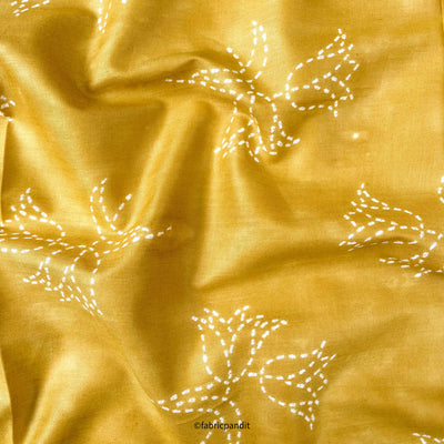 Hand Block Printed Cotton Fabric Cut Piece (CUT PIECE) Dusty Yellow & White Dancing Rose Batik Natural Dyed Hand Block Printed Pure Cotton Fabric (Width 42 inches)