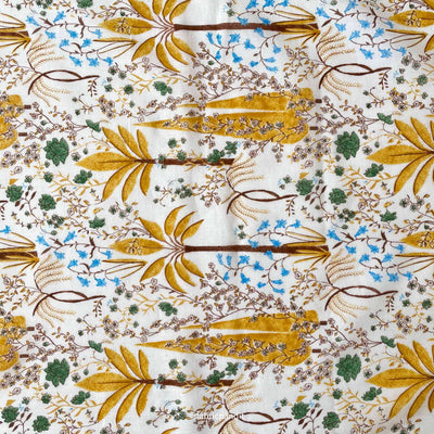 Hand Block Printed Cotton Fabric Cut Piece (CUT PIECE) Golden Yellow and Green The Calm of Oasis Hand Block Printed Pure Mul Cotton Fabric (Width 44 Inches)