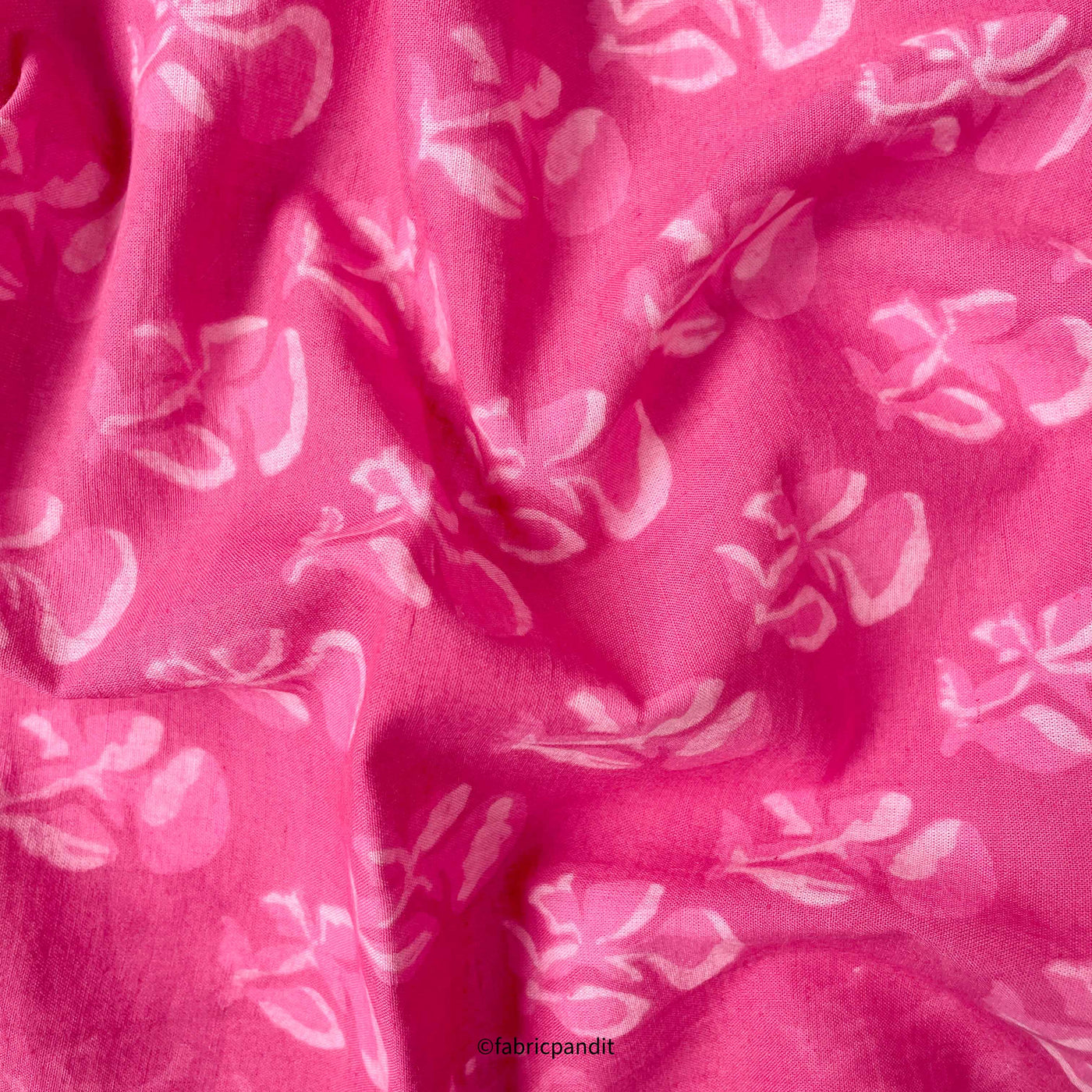 Hand Block Printed Cotton Fabric Cut Piece (CUT PIECE) Hot Pink Abstract Tulips Hand Block Printed Pure Cotton Fabric (Width 42 inches)