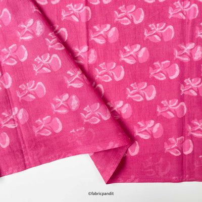 Hand Block Printed Cotton Fabric Cut Piece (CUT PIECE) Hot Pink Abstract Tulips Hand Block Printed Pure Cotton Fabric (Width 42 inches)