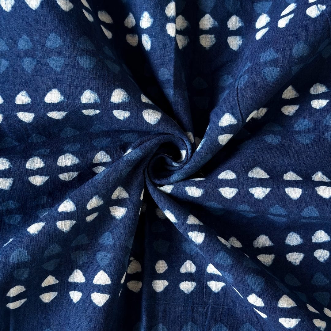 Hand Block Printed Cotton Fabric Cut Piece (CUT PIECE) Indigo Dabu Abstract Stripes Hand Block Printed Pure Cotton Fabric (Width 42 Inches)