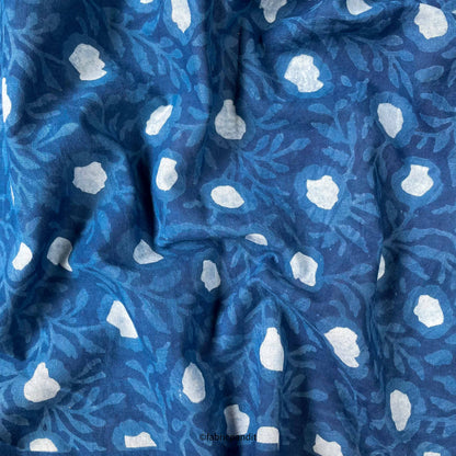 Hand Block Printed Cotton Fabric Cut Piece (CUT PIECE) Indigo Dabu Natural Dyed Floral Vines Hand Block Printed Pure Cotton Modal Fabric (Width 42 inches)