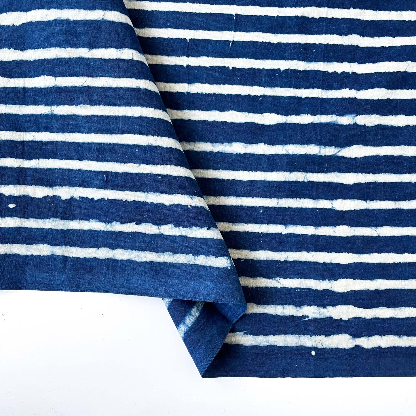 Hand Block Printed Cotton Fabric Cut Piece (CUT PIECE) Indigo Dabu Natural Dyed Stripes Hand Block Printed Pure Cotton Fabric (Width 42 inches)