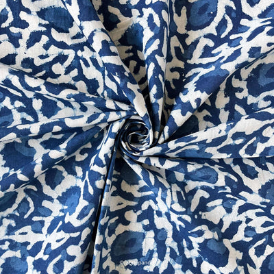 Hand Block Printed Cotton Fabric Cut Piece (CUT PIECE) Indigo Dabu Natural Dyed Traditional Floral Jaal Hand Block Printed Pure Cotton Fabric (Width 42 inches)
