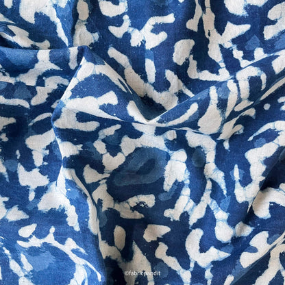 Hand Block Printed Cotton Fabric Cut Piece (CUT PIECE) Indigo Dabu Natural Dyed Traditional Floral Jaal Hand Block Printed Pure Cotton Fabric (Width 42 inches)