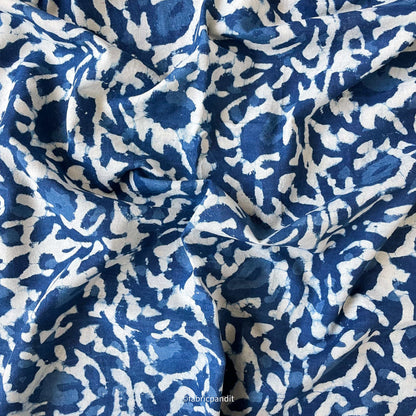 Hand Block Printed Cotton Fabric Cut Piece (CUT PIECE) Indigo Dabu Natural Dyed Traditional Floral Jaal Hand Block Printed Pure Cotton Fabric (Width 42 inches)