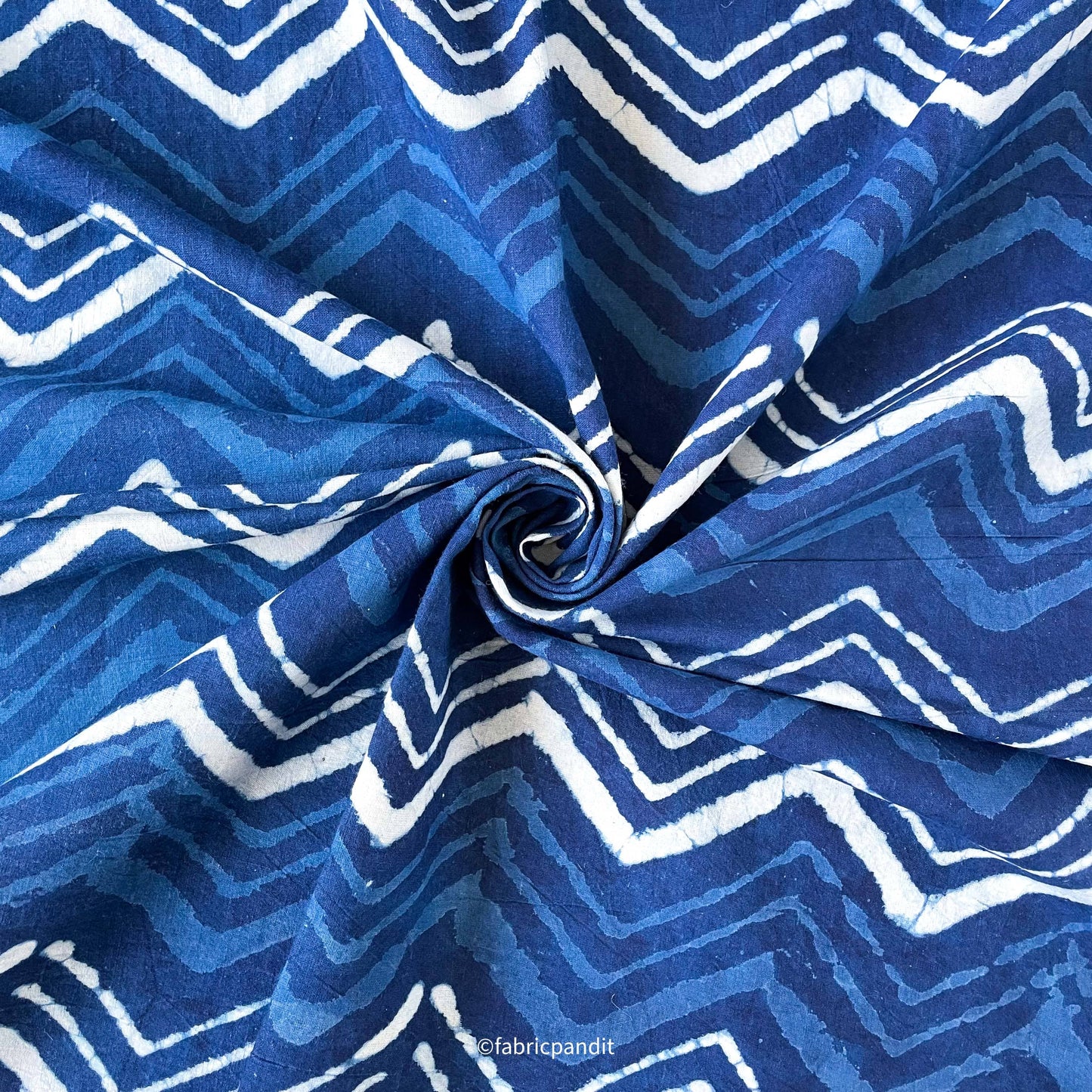 Hand Block Printed Cotton Fabric Cut Piece (CUT PIECE) Indigo Dabu Natural Dyed Zig-Zag Hand Block Printed Pure Cotton Fabric (Width 42 inches)