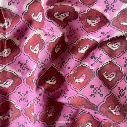 Hand Block Printed Cotton Fabric Cut Piece (CUT PIECE) Magenta Pink Arabian Jaal Hand Block Printed Pure Cotton Fabric (Width 42 inches)