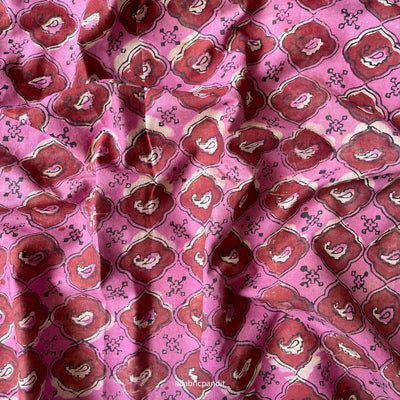 Hand Block Printed Cotton Fabric Cut Piece (CUT PIECE) Magenta Pink Arabian Jaal Hand Block Printed Pure Cotton Fabric (Width 42 inches)