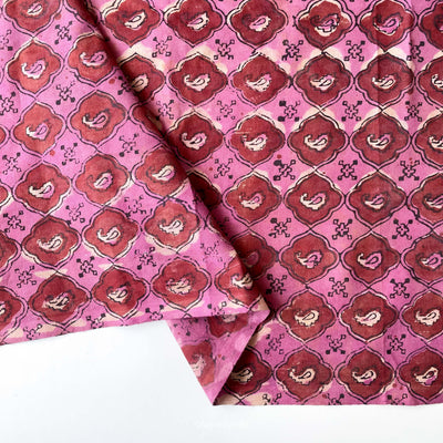 Hand Block Printed Cotton Fabric Cut Piece (CUT PIECE) Magenta Pink Arabian Jaal Hand Block Printed Pure Cotton Fabric (Width 42 inches)