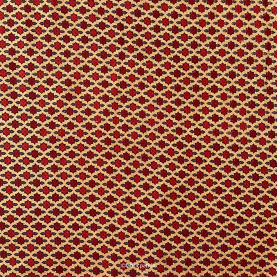 Hand Block Printed Cotton Fabric Cut Piece (CUT PIECE) Maroon & Beige Artistic Mughal Flora Hand Block Printed Pure Cotton Silk Fabric (Width 42 Inches)