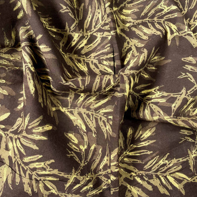 Hand Block Printed Cotton Fabric Cut Piece (CUT PIECE) Mud Brown and Green Forest Leaves Pure Ajrakh Natural Dyed Hand Block Printed Pure Cotton Fabric (Width 42 inches)