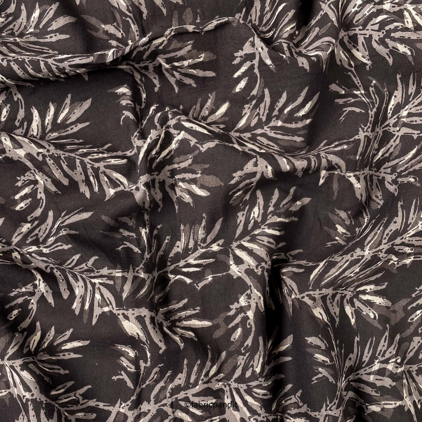 Hand Block Printed Cotton Fabric Cut Piece (CUT PIECE) Mud Brown and Grey Forest Leaves Pure Ajrakh Natural Dyed Hand Block Printed Pure Cotton Fabric (Width 42 inches)