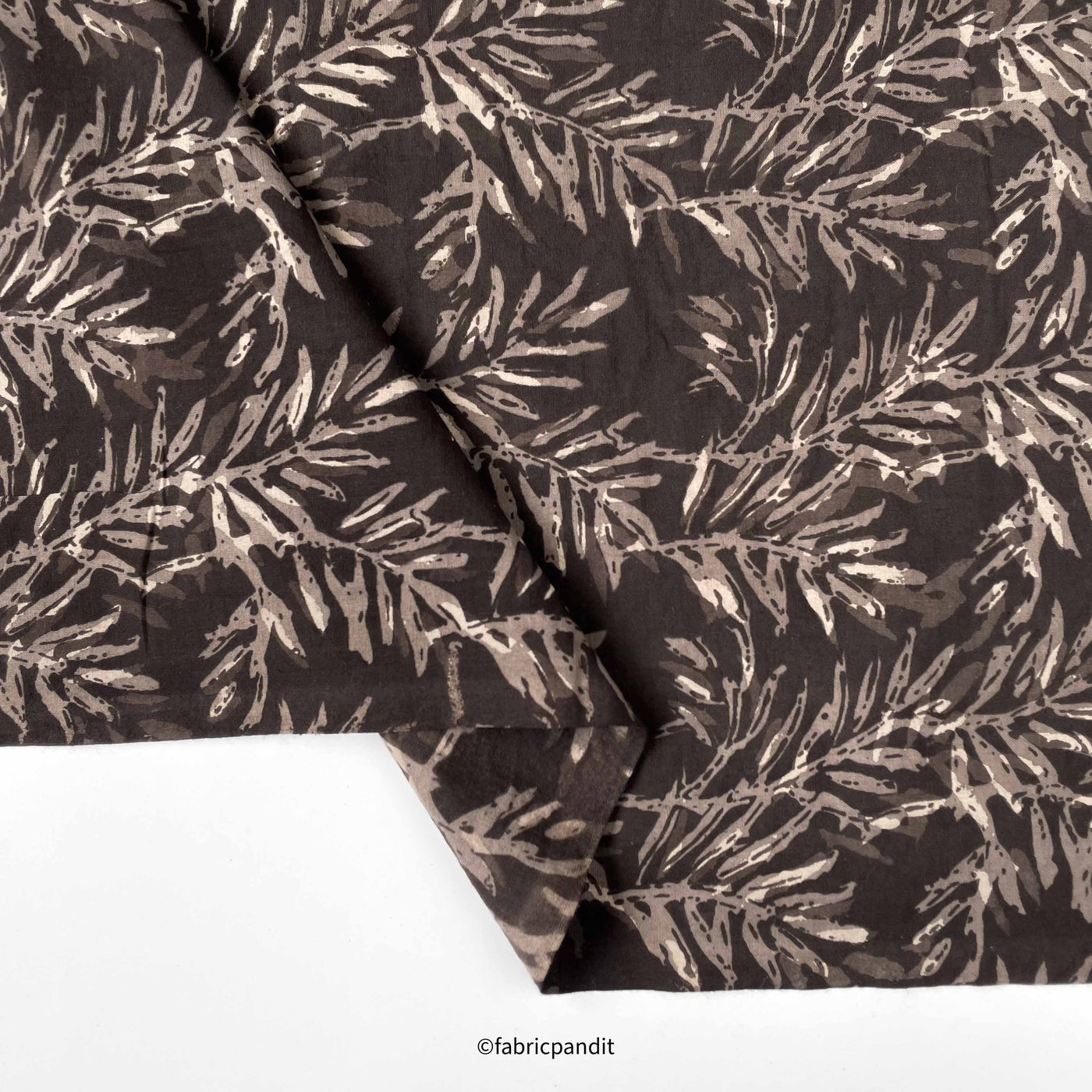Hand Block Printed Cotton Fabric Cut Piece (CUT PIECE) Mud Brown and Grey Forest Leaves Pure Ajrakh Natural Dyed Hand Block Printed Pure Cotton Fabric (Width 42 inches)