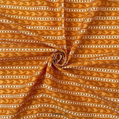 Hand Block Printed Cotton Fabric Cut Piece (CUT PIECE) Ocher & White Abstract Stripes Hand Block Printed Pure Cotton Fabric (Width 42 inches)