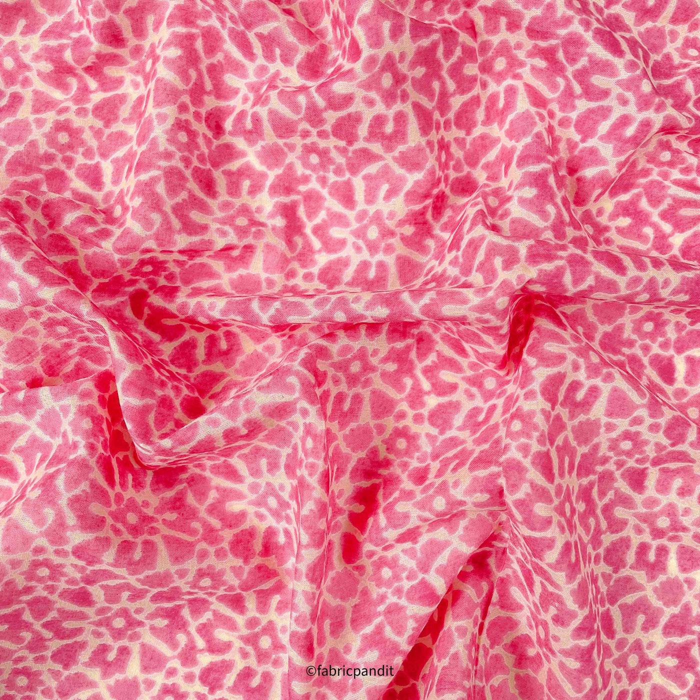 Hand Block Printed Cotton Fabric Cut Piece (CUT PIECE) Peach Rose & White Geometric Marble Effect Batik Natural Dyed Hand Block Printed Pure Cotton Fabric (Width 42 inches)