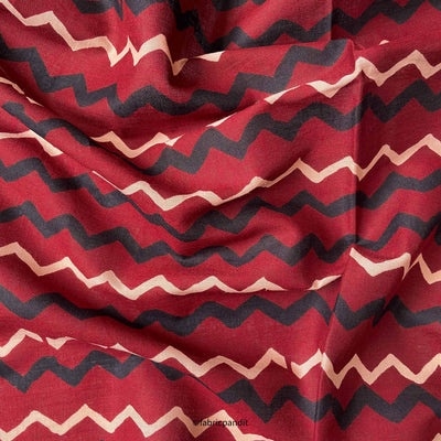 Hand Block Printed Cotton Fabric Cut Piece (CUT PIECE) Red & Black Zig- Zag Pattern Hand Block Printed Pure Cotton Fabric (Width 42 inches)
