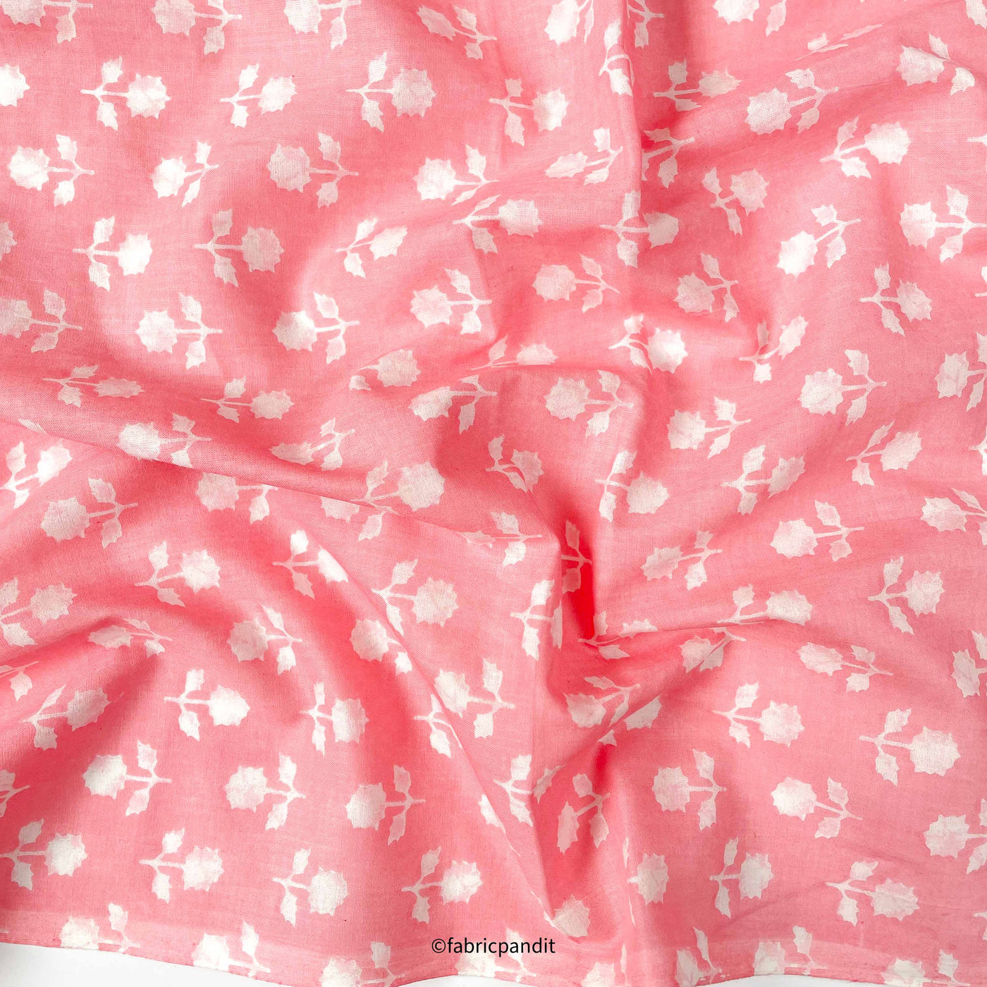 Hand Block Printed Cotton Fabric Cut Piece (CUT PIECE) Soft Peach & White Abstract Floral Batik Natural Dyed Hand Block Printed Pure Cotton Fabric (Width 42 inches)