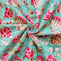 Hand Block Printed Cotton Fabric Cut Piece (CUT PIECE) Turquoise & Red Pomegranate Garden Hand Block Printed Pure Cotton Fabric (Width 42 Inches)
