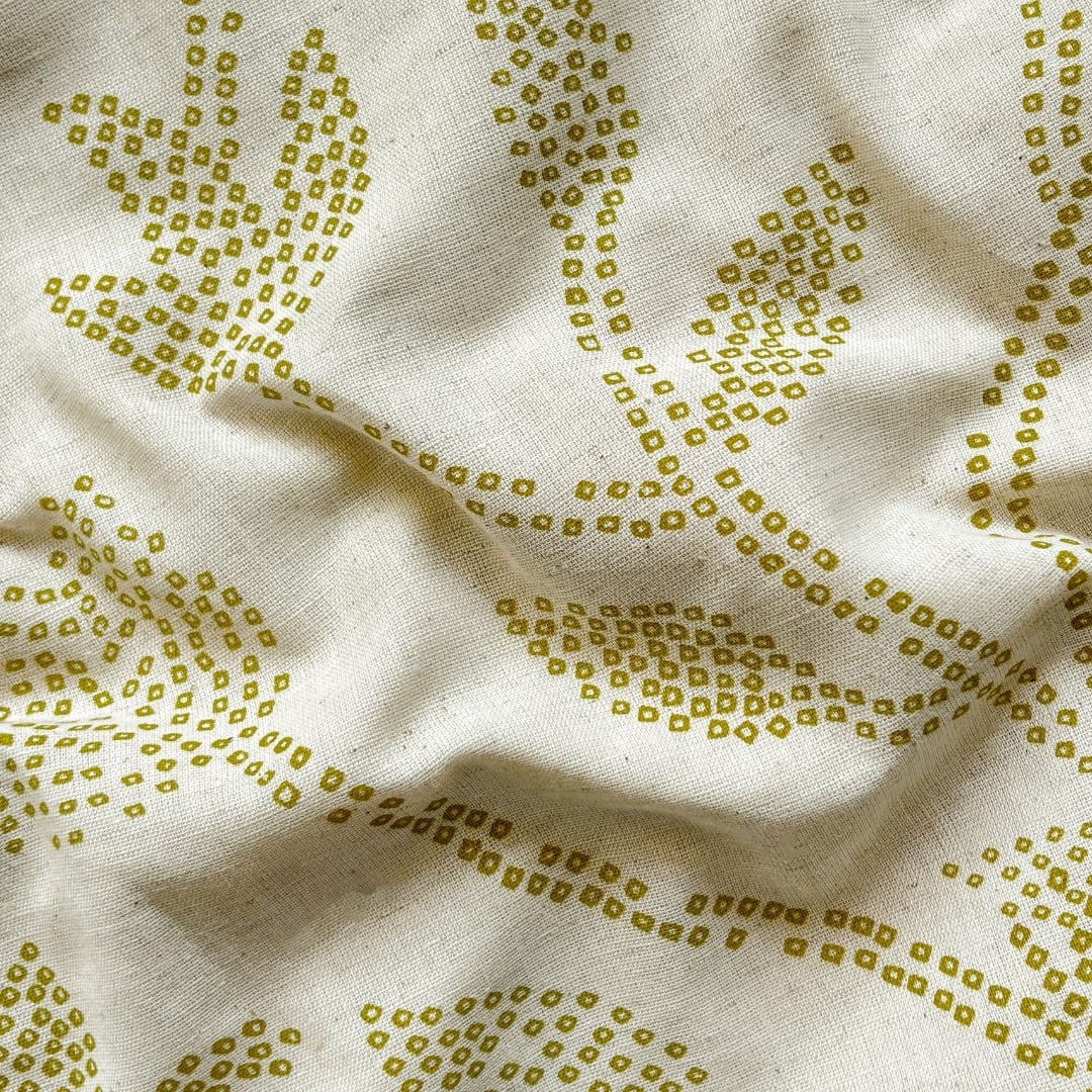 Hand Block Printed Cotton Fabric Fabric Beige & Light Green Bandhani Floral Vines Hand Block Printed Pure Cotton Linen Fabric (Width 42 Inches)