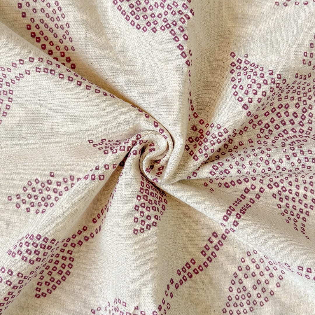 Hand Block Printed Cotton Fabric Fabric Beige & Pink Bandhani Floral Vines Hand Block Printed Pure Cotton Linen Fabric (Width 42 Inches)