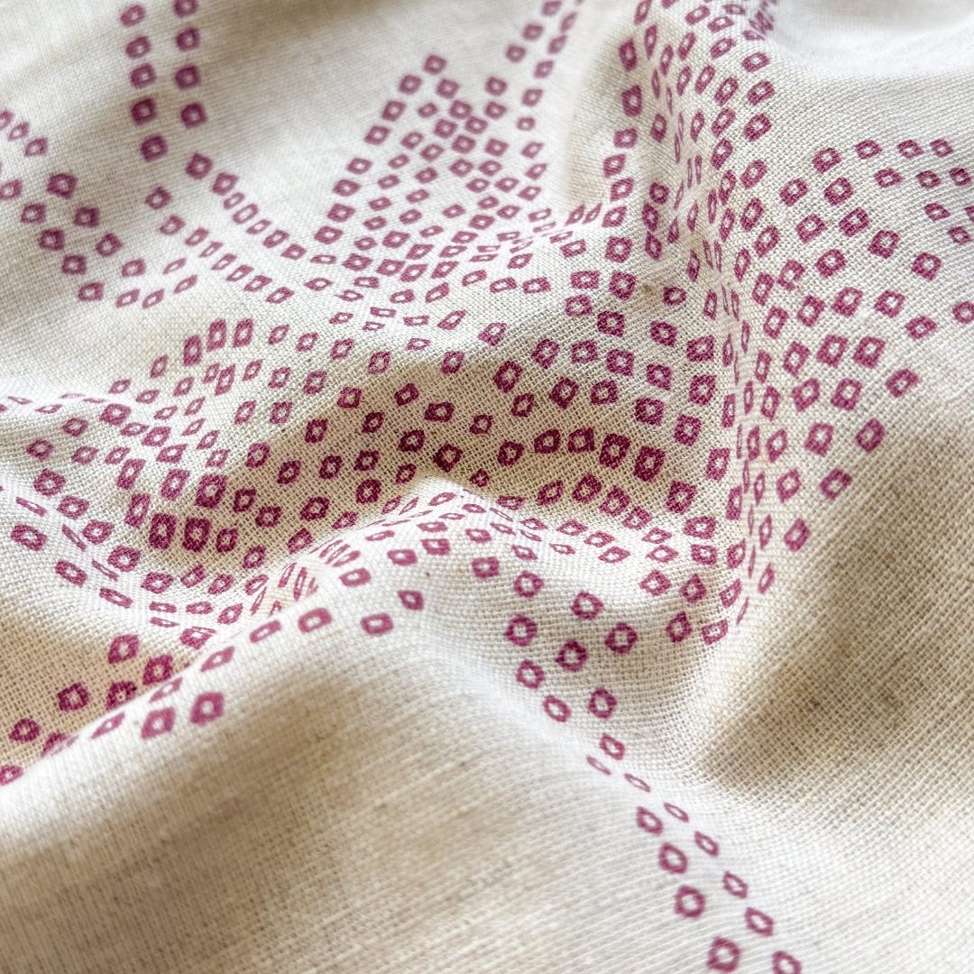 Hand Block Printed Cotton Fabric Fabric Beige & Pink Bandhani Floral Vines Hand Block Printed Pure Cotton Linen Fabric (Width 42 Inches)