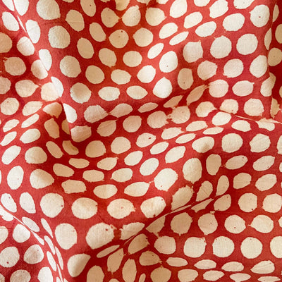 Hand Block Printed Cotton Fabric Fabric Brick Red & Beige Polkas Ajrakh Natural Dyed Hand Block Printed Pure Cotton Fabric (Width 42 Inches)