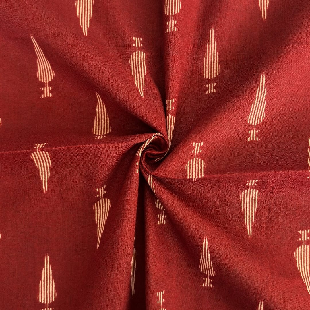 Hand Block Printed Cotton Fabric Fabric Brick Red & Cream Jamdani Paan Hand Block Printed Pure Cotton Fabric (Width 42 Inches)