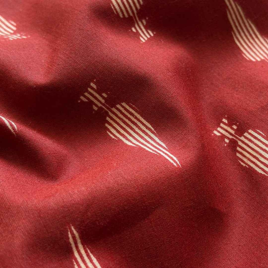 Hand Block Printed Cotton Fabric Fabric Brick Red & Cream Jamdani Paan Hand Block Printed Pure Cotton Fabric (Width 42 Inches)