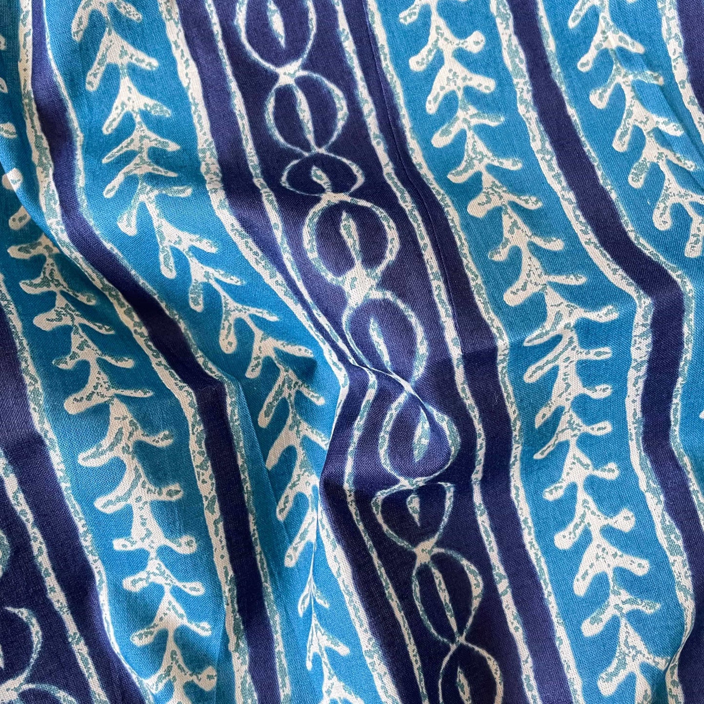 Hand Block Printed Cotton Fabric Fabric Deep Blue Tribal Stripes Hand Block Printed Pure Cotton Fabric (Width 42 Inches)