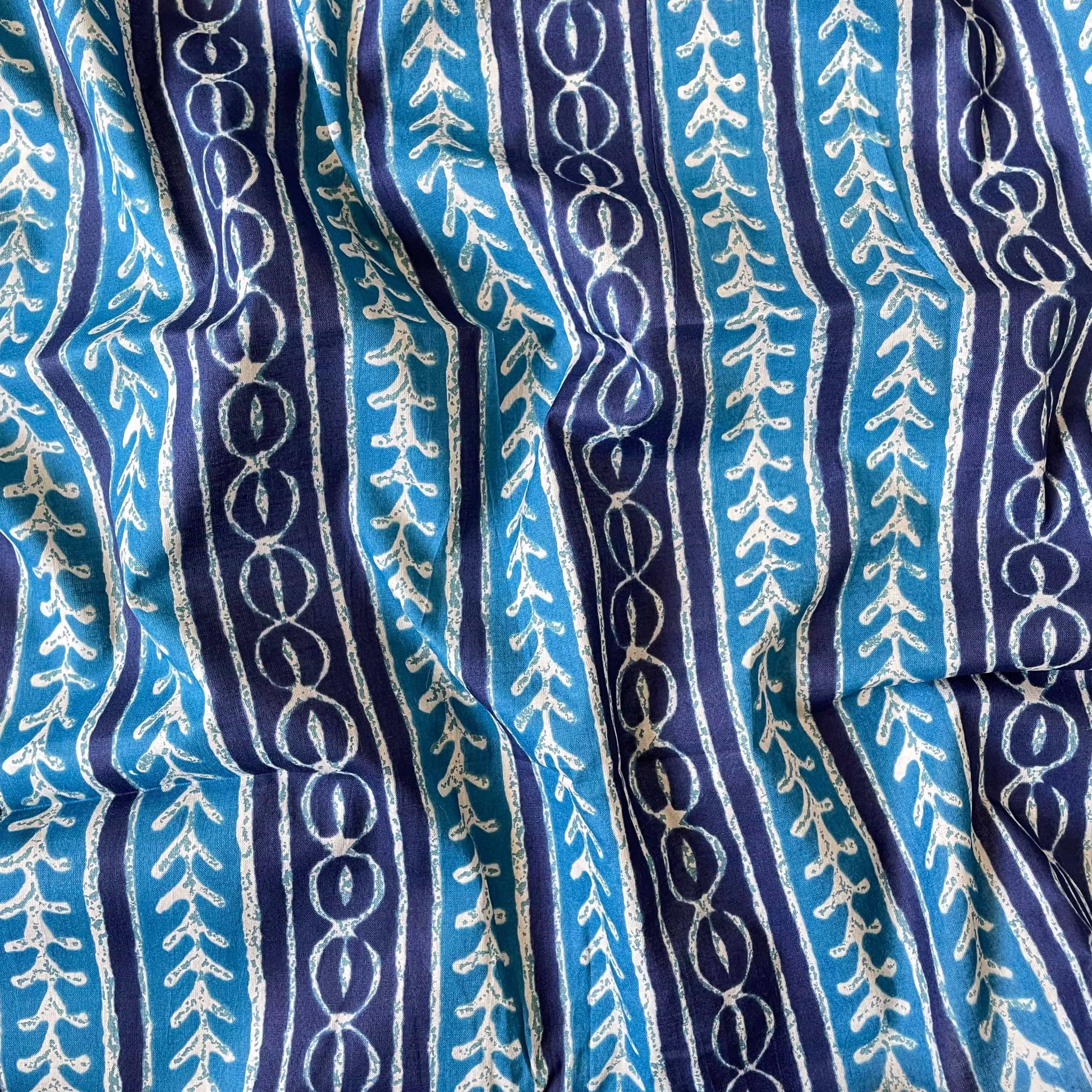 Hand Block Printed Cotton Fabric Fabric Deep Blue Tribal Stripes Hand Block Printed Pure Cotton Fabric (Width 42 Inches)